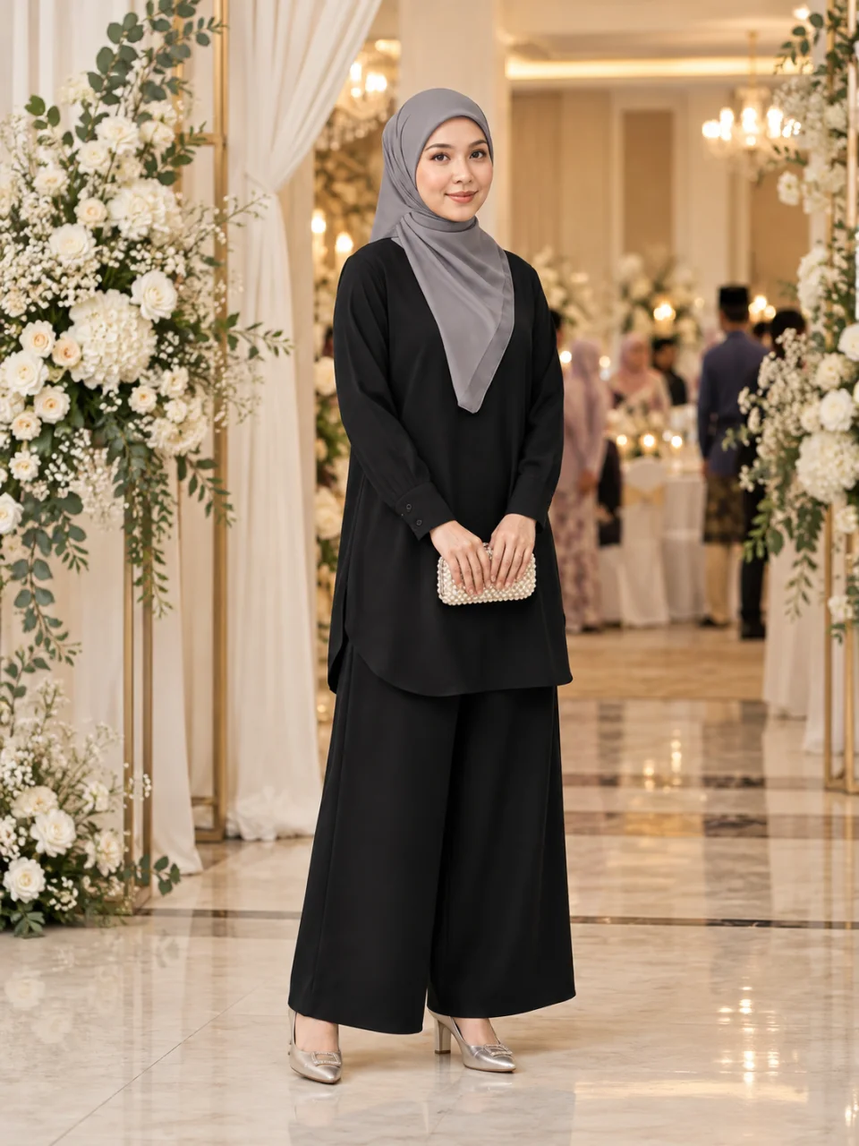 Inspirasi Black — model berdiri penuh, pergi kenduri