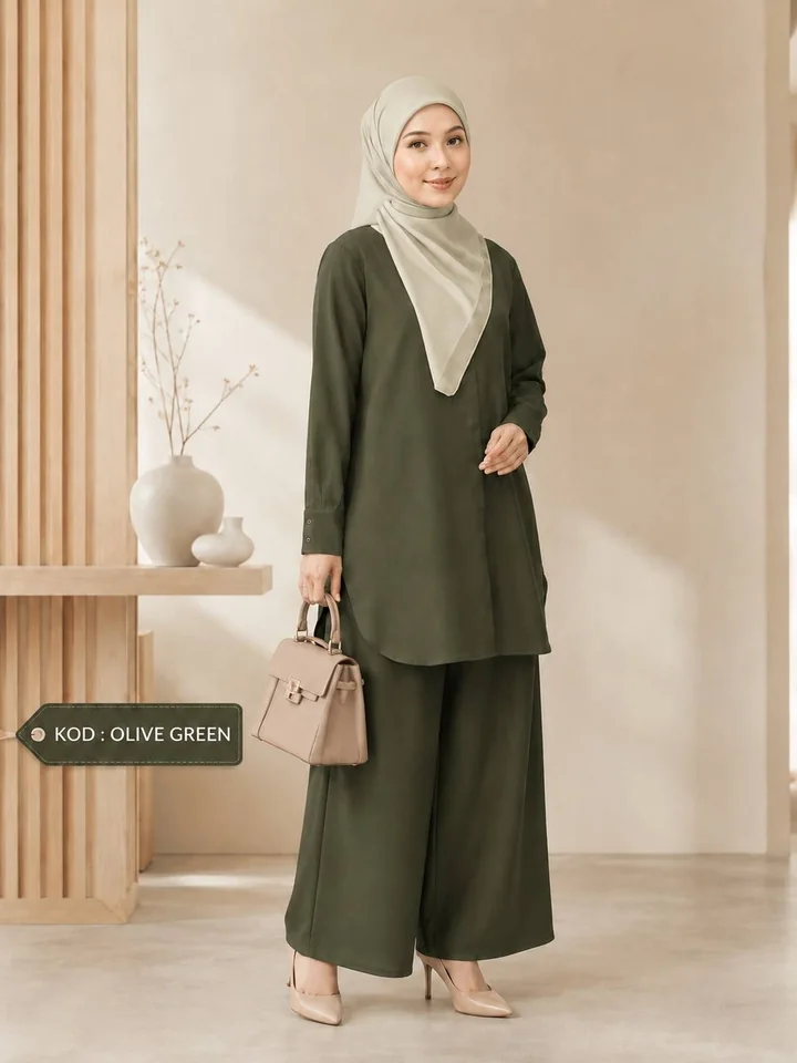 Pandangan penuh potongan Set Elora Olive Green